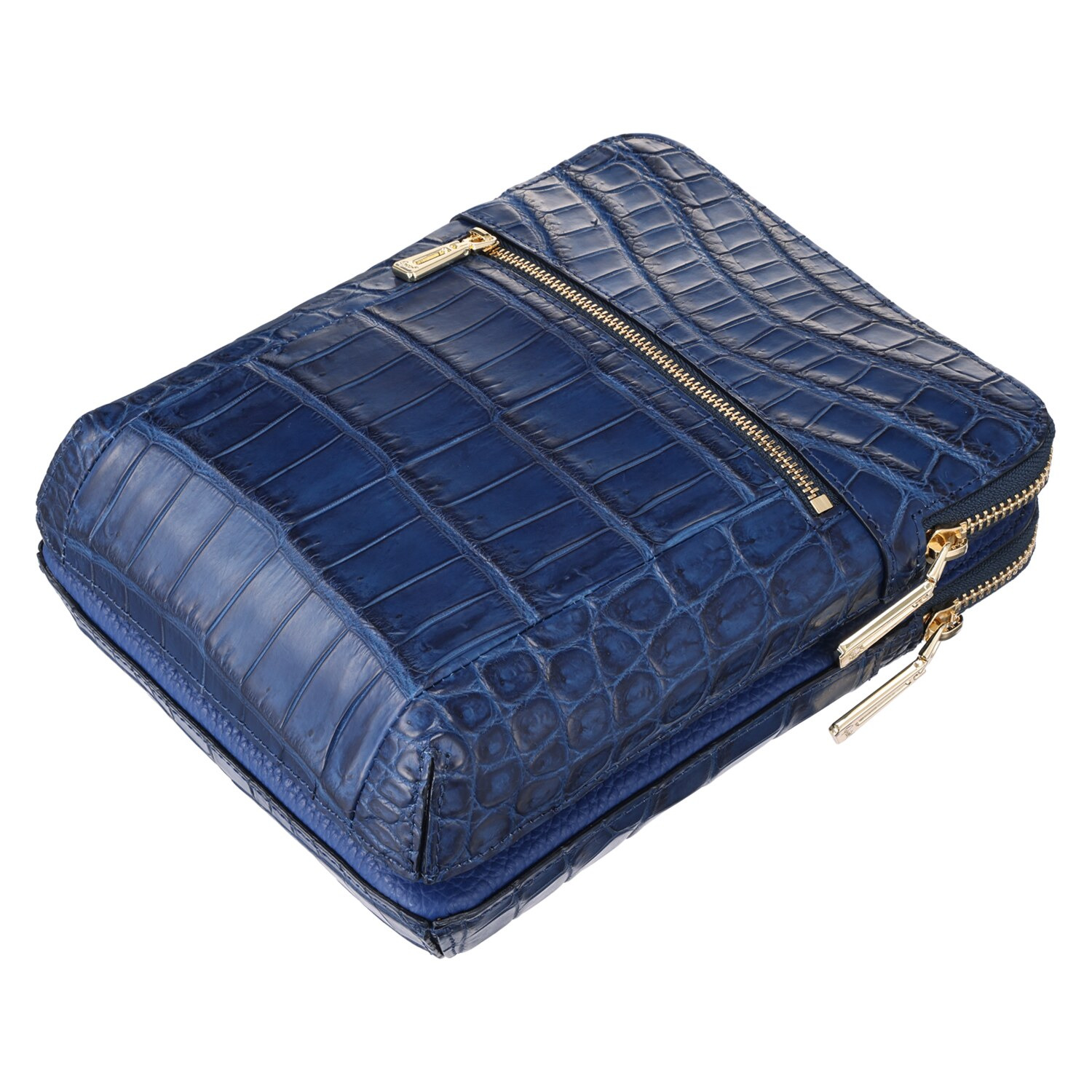 レザージュエルズ 日本製 藍染めクロコダイル ダブルファスナー ポシェット